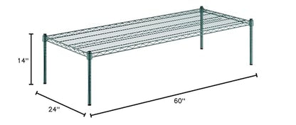 24" x 60" x 14" Green Epoxy Wire Storage Shelf | Dunnage Rack, Commercial, 1 Tier, Small Shelf - color: Green, size: 24"D x 60"W x 14"H
