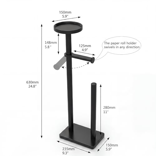 Toilet Paper Holders Free Standing, Holds up to 7 Rolls Toilet Paper Stand with Storage, Bathroom Toilet Paper Organizer with Top Shelf for Small Items, 1-Min Rotating-Lock Assembly, Black,L