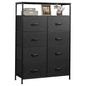 WLIVE Fabric Dresser for Bedroom with Open Shelves, Tall Black Dressers with 8 Drawers, Storage Tower with Fabric Bins, Chest of Drawers for Closet, Living Room, Hallway - color: Charcoal Black, style: Raised Shelves