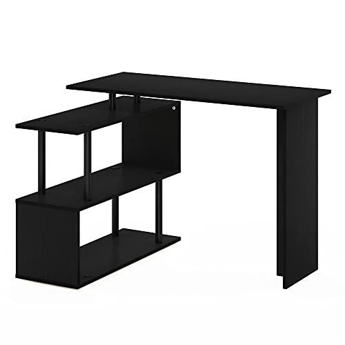 Furinno Moore L-Shape Computer Desk with 3-Tier Shelves, Americano - color: Americano/Black, style: 3-Tier Shelves Desk