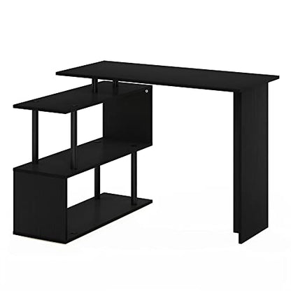 Furinno Moore L-Shape Computer Desk with 3-Tier Shelves, Americano - color: Americano/Black, style: 3-Tier Shelves Desk