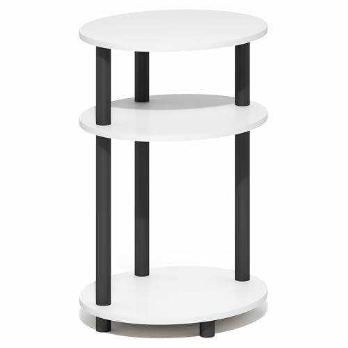 Furinno Turn-N-Tube Side Table, 3-Tier Oval End Table, Night Stand, Bedside Table, for Living Room, Bedroom, White/Black - color: White/Black, size: 1-Pack, Plastic Frame, 3-Tier, 23 Inches Tall