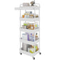 Calmootey 5-Tier Rolling Utility Cart with Drawer,Multifunctional Storage Organizer with Plastic Shelf & Metal Wheels,Storage Cart for Kitchen,Bathroom,Living Room,Office,White | Space-Saving Organizer, Sturdy Plastic Shelves, Smooth-Rolling Metal Wheels,