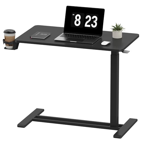 FLEXISPOT Adjustable C Table with Wheels, Mobile Snack Side End Table Sofa Couch Bedside Table Laptop Rolling Cart TV Tray Night Stand Small Space Side Table,(31.5" W x 17.7" D,Black) - color: Black, size: 32x18