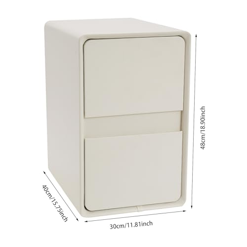 Modern Bedside Table, Minimalist Nightstand Small Narrow Side Table with 2 Drawers for Bedroom Living Room Small Space White