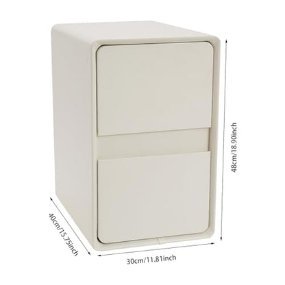 Modern Bedside Table, Minimalist Nightstand Small Narrow Side Table with 2 Drawers for Bedroom Living Room Small Space White