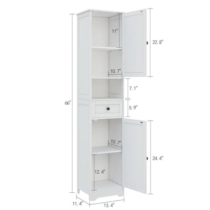 Tall Bathroom Cabinet,Storage Cabinet with 5 Shelves & 1 Drawer, with Adjustable Shelve, for Bathroom, Kitchen, Entryway, Living Room(White) - color: White