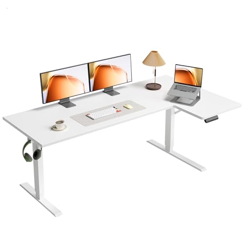 OffiGo Electric L Shaped Standing Desk, 63 Inches Height Adjustable Table, Reversible Corner Stand Up Desk, Lifting Computer Table for Home Office, Computer Workstation, White - color: White, size: 63 Inch