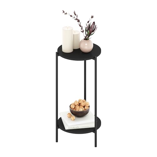 Furinno BESI Plant Stand Indoor, 2-Tier Round Plant Shelf, Metal Flower Pot Plant Stand, Balcony, Patio, Garden, Americano - color: Americano