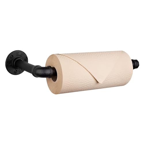 Livabber Industrial Pipe Toilet Paper Holder - Vintage Style DIY Wall Mount Roll Tissue Towel Holder for Bathroom Living Room and Kitchen (13" Paper Towel Holder, Black) - size: 13"