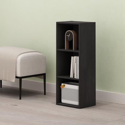 Frei 3-Tier Bookcase, Bookshelf, Toolless Assembly, for Home Office, Living Room, Bedroom, Black Oak - color: Black Oak, size: 9.3 (D) x 12 (W) x 31.5 (H) Inches