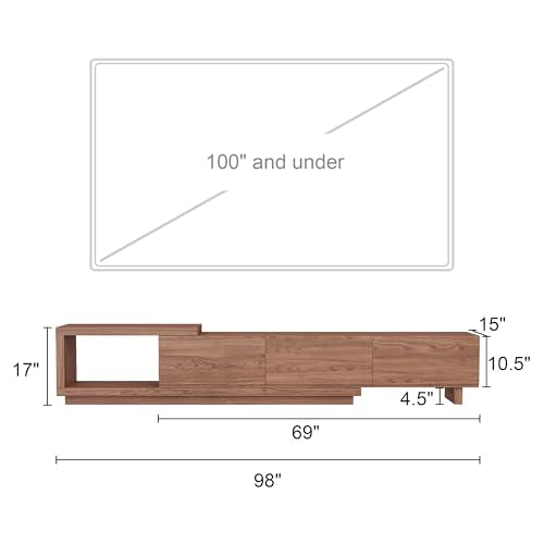 Extendable TV Stand for 65-100 Inch TVs, Modern Low Profile Entertainment Center & Media Console Collection for Living Room (Walnut, 68.5"-98.4") - size: 68.5"-98.4"