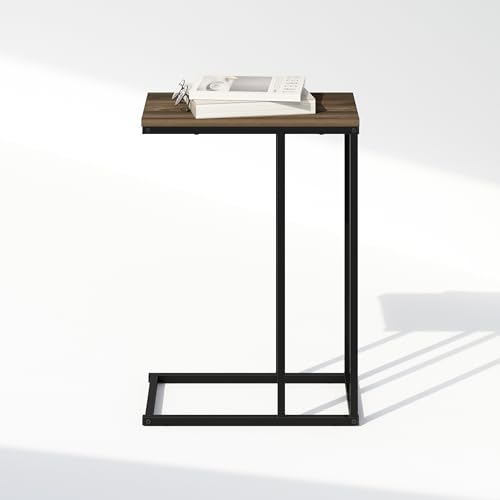 Furinno C-Shaped Side Table, Metal Frame End Table, Night Stand, Bedside Table, for Living Room, Bedroom, Columbia Walnut - color: Columbia Walnut, size: C-Shaped with Metal Frame