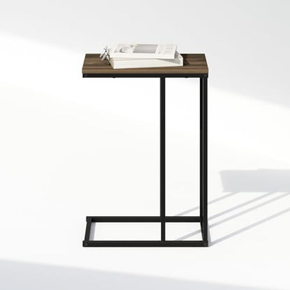 Furinno C-Shaped Side Table, Metal Frame End Table, Night Stand, Bedside Table, for Living Room, Bedroom, Columbia Walnut - color: Columbia Walnut, size: C-Shaped with Metal Frame