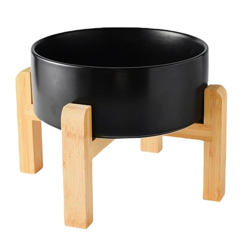 8'' Ceramic Raised Dog Bowl - 70Oz Dog Food & Water Bowl with Elevated Non-Slip Bamboo Stand, Dishwasher & Microwave Safe, Anti Vomiting Heavy Duty Pet Bowl for Medium and Large Dogs, Black - color: 1 x Bowl + Stand - Black, size: 8 inch