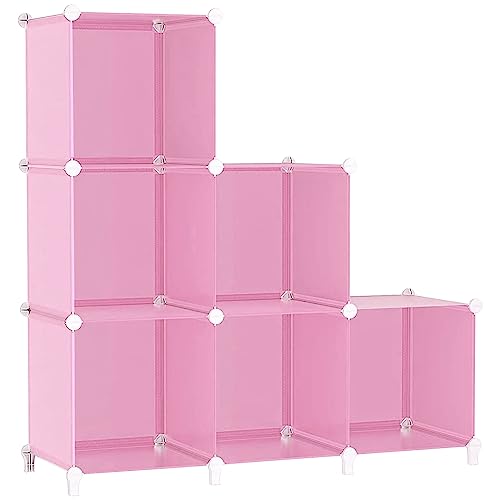 AWTATOS Cube Storage Organizer Protable Closet Organizers and Storage for Kids DIY Stackable 6 Cubes Storage Shelves Clothes Organizer for Bedroom, Home, Pink - color: Pink