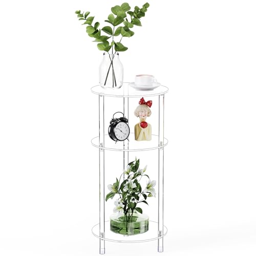 Clear Round Acrylic Side Table for Small Spaces, 11.81" L x 11.81" W x 24.6" H, 3 Tier Small Modern Drink End Table Nightstand, Minimalist Bedside Table for Living Room, Bedroom, Bathroom - size: 3 Tier 1-Pack (24.6"H)
