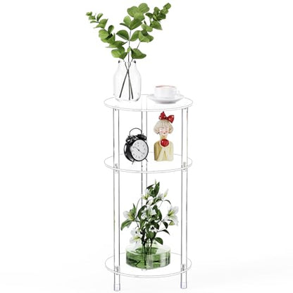Clear Round Acrylic Side Table for Small Spaces, 11.81" L x 11.81" W x 24.6" H, 3 Tier Small Modern Drink End Table Nightstand, Minimalist Bedside Table for Living Room, Bedroom, Bathroom - size: 3 Tier 1-Pack (24.6"H)