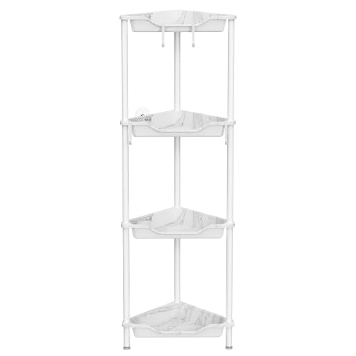 Orimade Rustproof Floor Standing Corner Shower Caddy Organizer | Plastic Aluminum Splicing, Floor Corner Shelf Rack Storage Stands for Bathroom, Marble, 4 Tier, Large Spacing, Adhesive Strip - color: Marble, size: 4 Tier