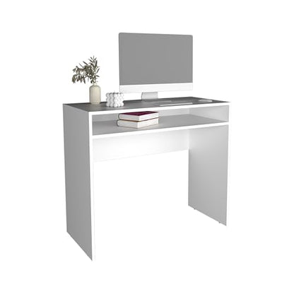 30.6" Computer Desk with Shelf - Modern White Study Table for Small Spaces & Apartments - Compact Workstation with Storage for Home Office & Student Use
