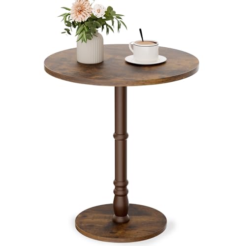 Homleke 16" Round Side Tables, Solid Wood Pillar with Wood Top & Base, Small Drink Accent Table for Living Room, Bedroom, Sofa & Office, Easy Assembly, Rustic Brown - color: Rustic Brown