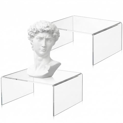 RattanView 2 Pcs 7 x 7 Inch Large Acrylic Risers Display Stands 5 mm Thick Acrylic Shelf Riser Showcase for Collectibles Jewelry Cupcakes Food Figures Perfume Cabinet (Clear) - color: Clear, size: 7 x 7 Inch, 5 mm