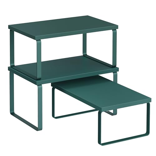SONGMICS Cabinet Organizer Shelf, Set of 3 Kitchen Counter Shelves, Kitchen Storage, Spice Rack, Stackable, Expandable, Cascade Green UKCS220C01V1 - color: Cascade Green