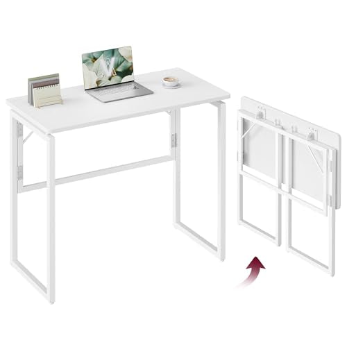 VASAGLE Folding Desk, Foldable Computer Desk, One-Piece Desktop, Rounded Edges, Small Folding Craft Table for Bedroom, Balcony, Camping, Easy Assembly, 31.5 x 15.7 Inches, Matte White ULWD151WF01 - color: Matte White, size: 31.5"
