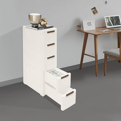 5 Tier Mobile Storage Cart, Modern White Slim Rolling Storage Cabinet with Wheels, Compact Organizer Cart for Kitchen Bathroom Bedroom Office (5 Drawer) - size: 5 Drawer