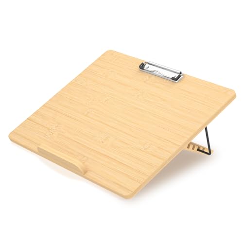 Slant Board for Writing Adjustable Slanted Writing Board Easel for Desk | Bamboo Writing Board Stand with Metal Clip, 4 Adjustable Angles, Foldable Slanted Clipboard for Handwriting, Reading, Drawing