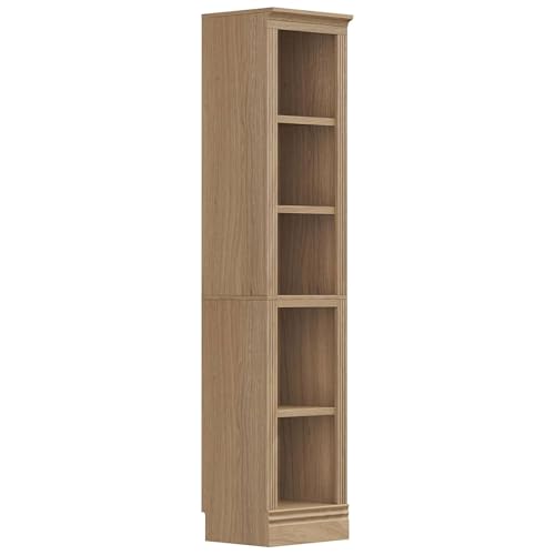 JAHRSTIM Halston Bookshelf, 5-Tier Tall Narrow Storage Shelf, Slim Adjustable Open Shelving Unit for Living Room Bathroom Home Office Bedroom, Modular Bookcase, Oak - color: Oak, size: Narrow w/o Doors