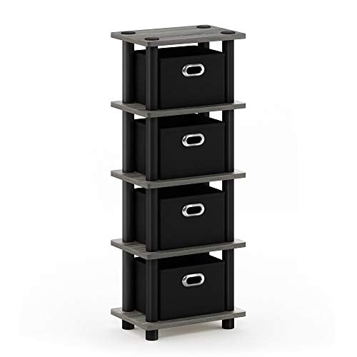 FURINNO Turn-N-Tube LACi 4-Bins System Rack, French Oak Grey/Black - color: French Oak Grey/Black, size: 4-Bins