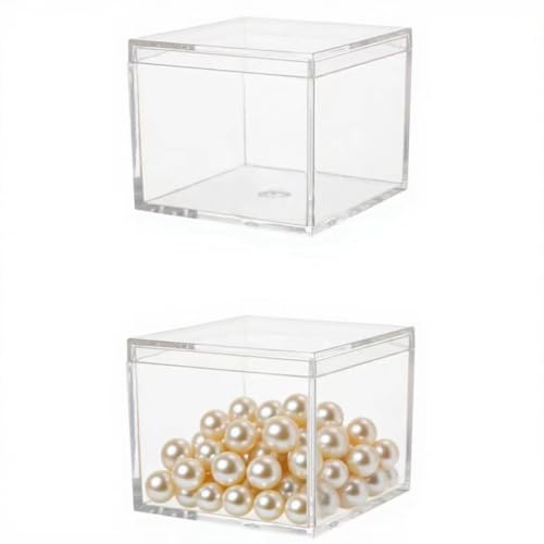 KissYou Small Acrylic Box Clear Boxes with Lid Acrylic Square Cube for Display Jewelry Storage Contanier Party Decorative Box - size: 2.17 x 2.17 x 1.77 Inch