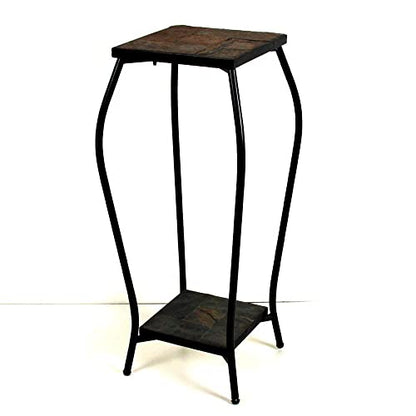 Zhongma 2 Tier 30" Tall Plant Stand with Colorful Slate Top for Balcony, Home, Garden, Backyard Patio with Adjustable Leveling Feet