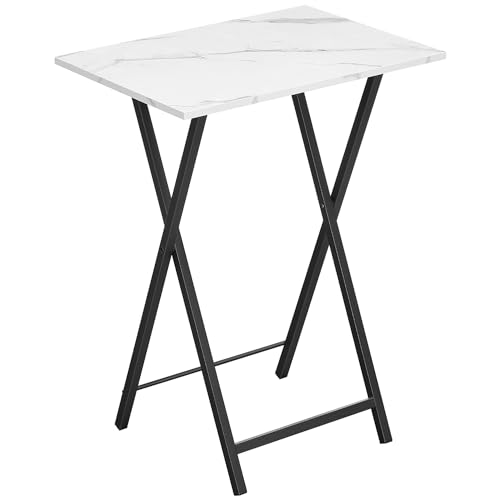 HOOBRO Folding TV Tray, Stable Snack Table for Small Space, Portable Sofa Side Table, Easy Assembly and Storage, Ideal for Snacks and Meals in Living Room, Marble and Black BW15BZ01 - color: Marble + Black