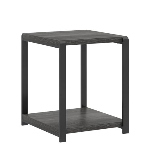 FOLUBAN Modern Side Table, Square End Table with Storage Shelf for Living Room, Rustic Industrial Wood Nightstand for Bedroom, Dark Gray - color: Dark Gray