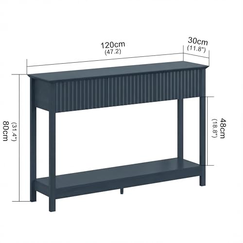 Treocho 47" Fluted Console Table with 3 Drawers and Storage Shelf | Narrow Long Entryway Table,Behind Couch Accent Tables, Entrance Foyer, Hallway, Living Room, Blue - color: Blue