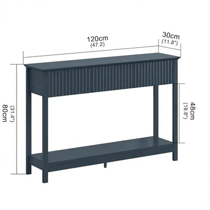 Treocho 47" Fluted Console Table with 3 Drawers and Storage Shelf | Narrow Long Entryway Table,Behind Couch Accent Tables, Entrance Foyer, Hallway, Living Room, Blue - color: Blue