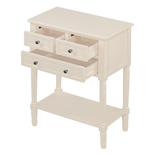 LUMISOL Small Entryway Console Table with 3 Storage Drawers, Narrow Side Table with Bottom Shelf for Entryway Foyer, Beige - color: Beige