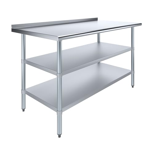 AmGood Stainless Steel Work Table with 1.5" Backsplash and 2 Shelves | Metal Kitchen Food Prep Table | NSF (60" Long x 30" Deep) - size: 60" Long x 30" Deep