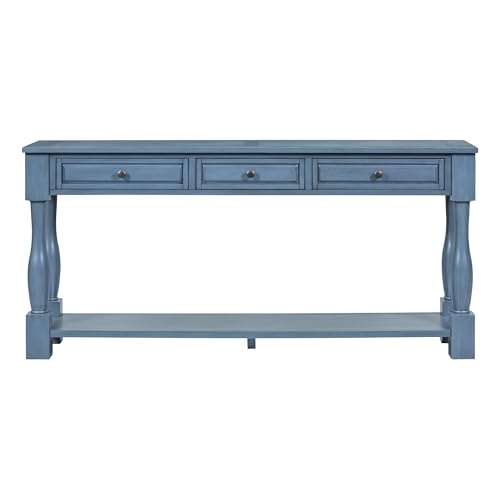 Merax Console Table with 3 Storage Drawers and Bottom Shelf, Entryway Table for Living Room, Easy Assembly, Navy