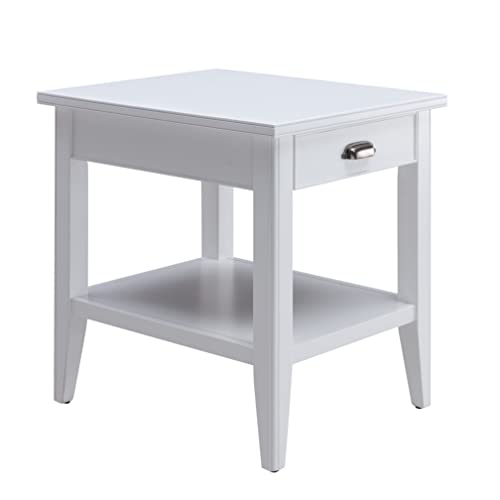 Leick Home Laurent 20 in. Solid Wood End Table with Shelf and Drawer, White, 10507-WT - color: White