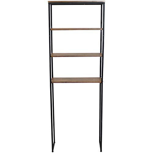 Sunnydaze 69-Inch 4-Tier Over-the-Toilet Shelf - Open Shelves, Veneer Finish and Black Iron Frame - Teak Color - color: Teak Finish