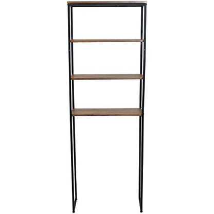 Sunnydaze 69-Inch 4-Tier Over-the-Toilet Shelf - Open Shelves, Veneer Finish and Black Iron Frame - Teak Color - color: Teak Finish