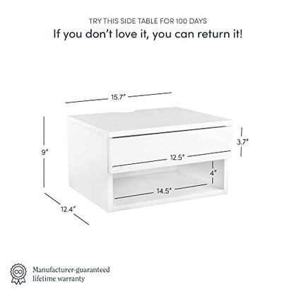 Nathan James Jackson Wall Mounted Floating Bedroom Nightstand with Storage Drawer and Modern Open Shelf Cubby, White - color: White, size: 1