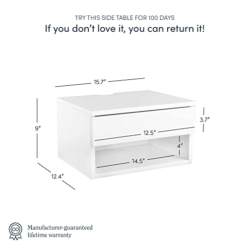 Nathan James Jackson Wall Mounted Floating Bedroom Nightstand with Storage Drawer and Modern Open Shelf Cubby Set of 2, White - color: White, size: Set of 2