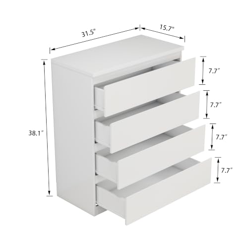 Nightstand with Drawers, Bedside Table with Drawers, Sofa Side Table Storage Cabinet, Night Stand for Bedroom Living Room (1, 4 Drawers White, 31.5" W×15.7" D×38.1" H) - color: 4 Drawers White, 31.5"w