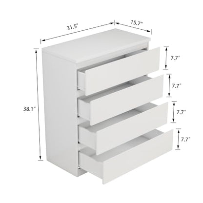 Nightstand with Drawers, Bedside Table with Drawers, Sofa Side Table Storage Cabinet, Night Stand for Bedroom Living Room (1, 4 Drawers White, 31.5" W×15.7" D×38.1" H) - color: 4 Drawers White, 31.5"w