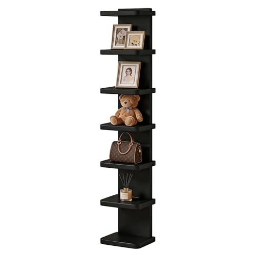 7 Tier Wall Shelf Unit, Black Vertical Floating Shelf | Narrow Decorative Wall Mount Modern Wall Decor Shelves, Lack Shelf Space Saving Organizer for Bedroom, Living Room, Vanity - color: Black, size: 7 Tier