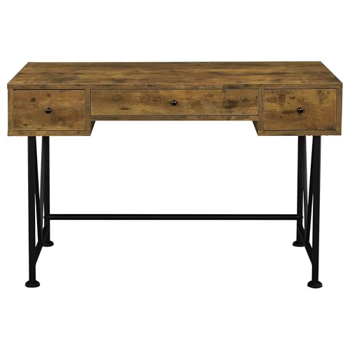 Coaster Home Furnishings Analiese Rustic 47-Inch 3-Drawer Home Office Computer Writing Desk Study Table with Storage Engineered Eco-Friendly Wood Look Laminate Sturdy Steel Rustic Nutmeg 801541 - color: Rustic Nutmeg